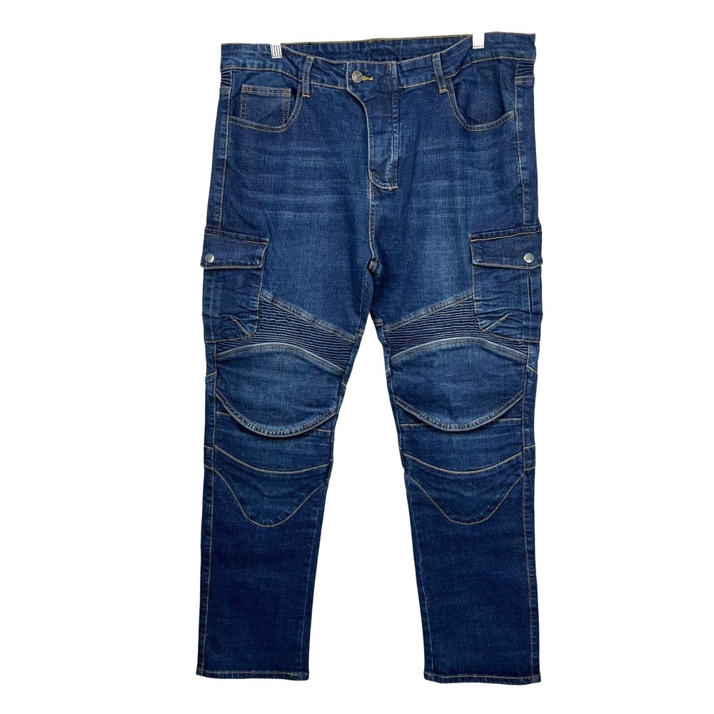 VOLERO Denim Motorcycle Jeans Mens‎ 38/31 EU 2XL Med Wash Deep Knee Pockets Moto